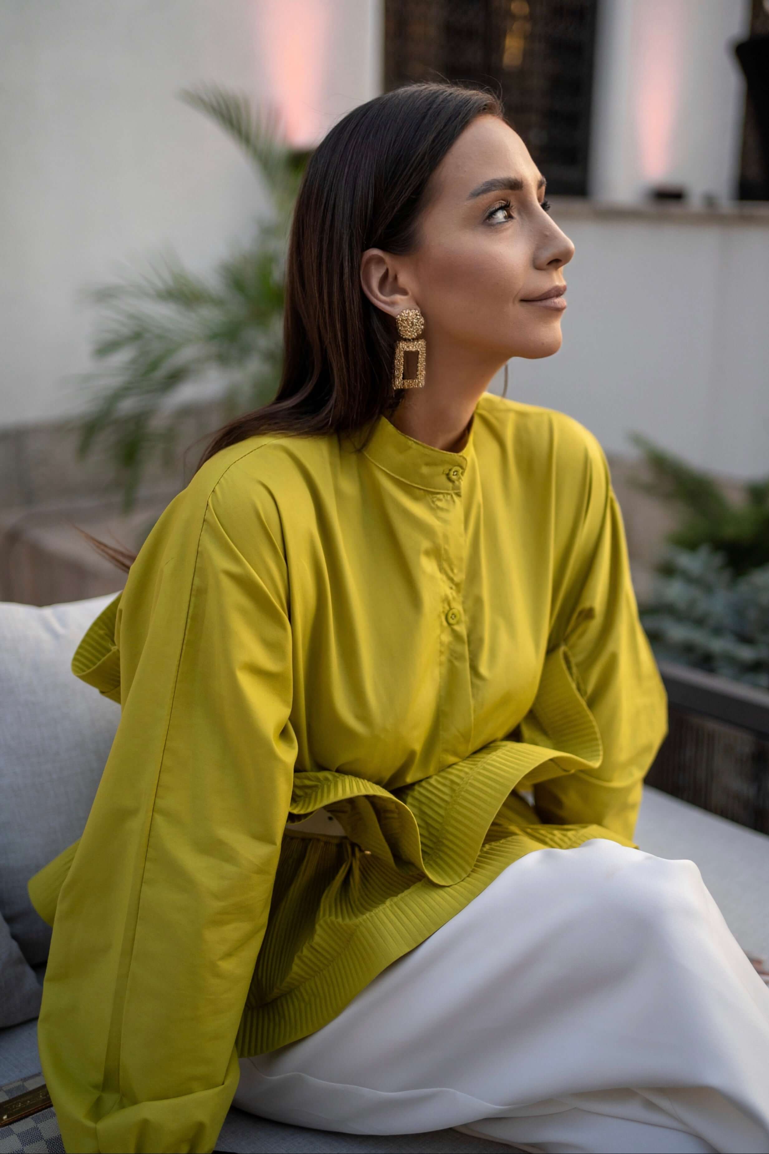 Camasa cu Volane Supradimensionate, Verde, Jolie