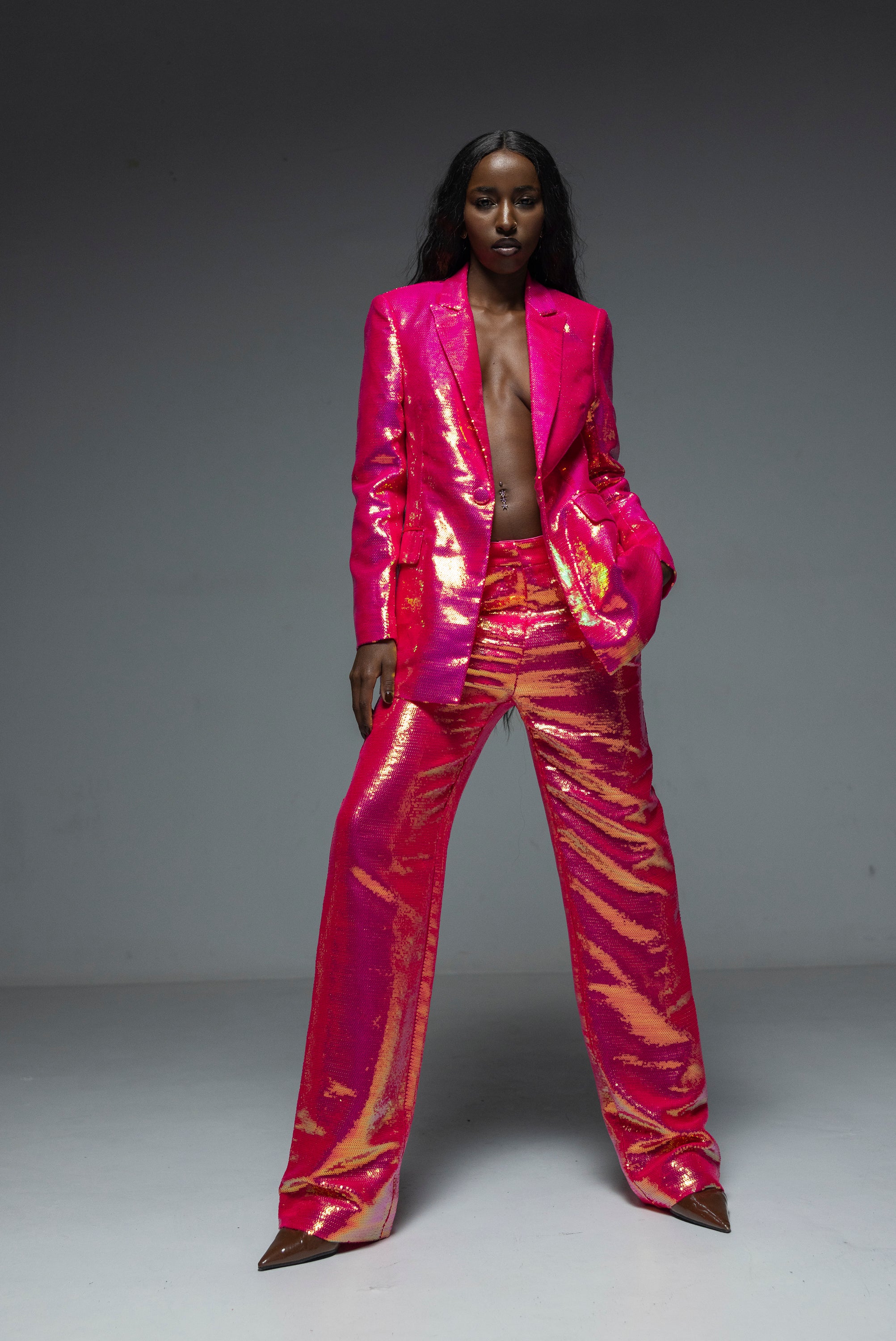 Elegant Women's Sequin Suit, Leo, Pink