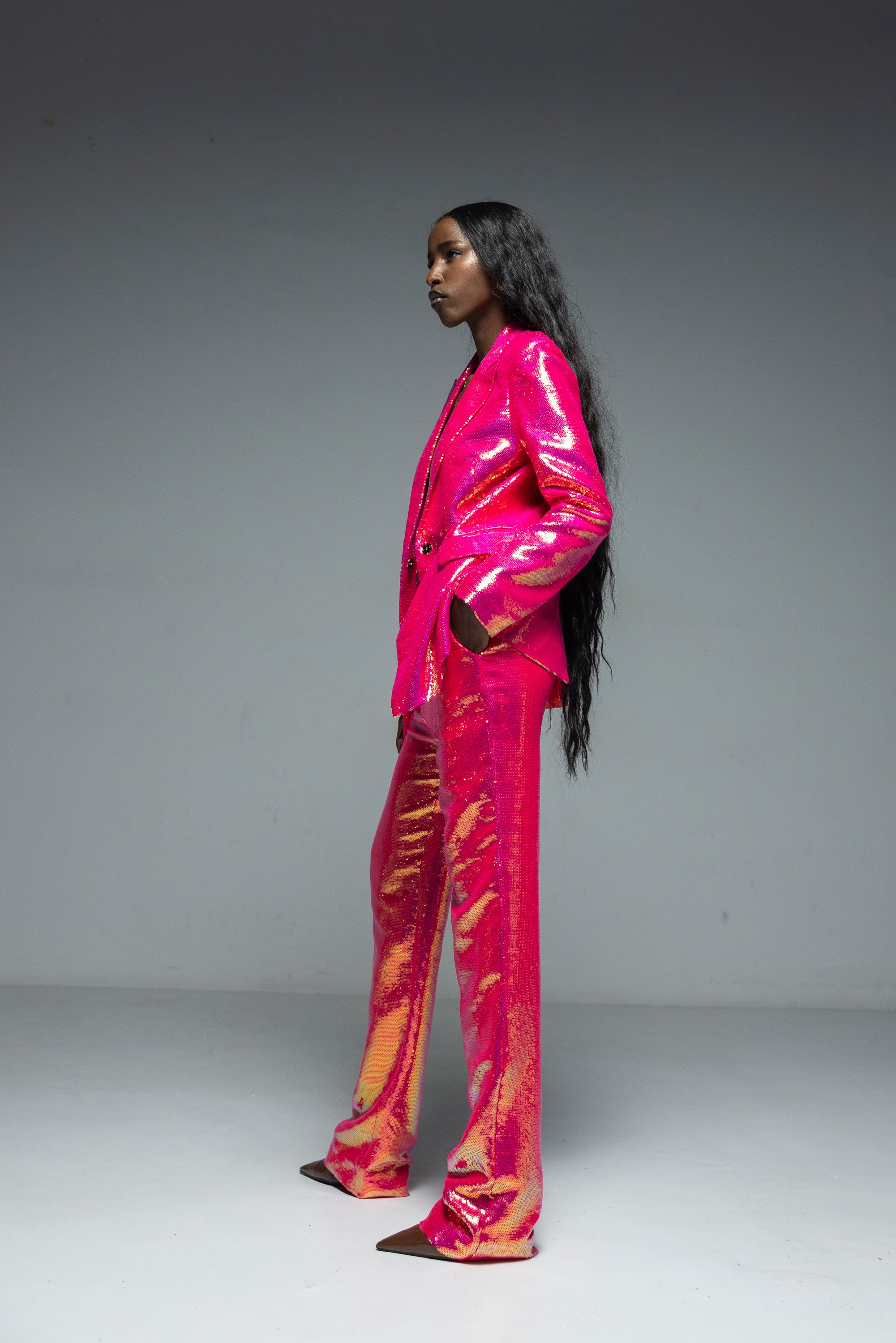 Elegant Women's Sequin Suit, Leo, Pink