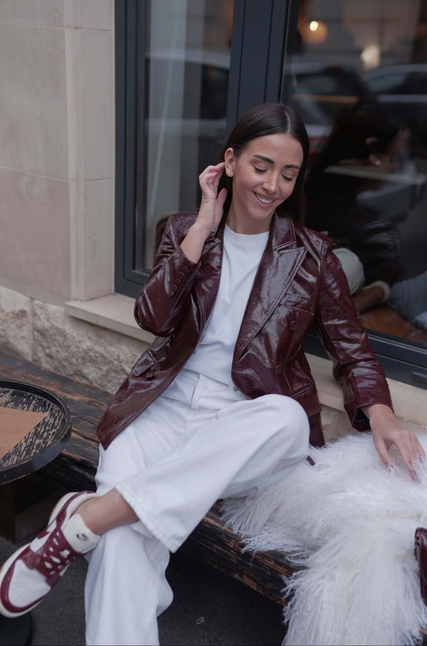 Shiny Blazer-Style Jacket, Ox Blood, Burgundy