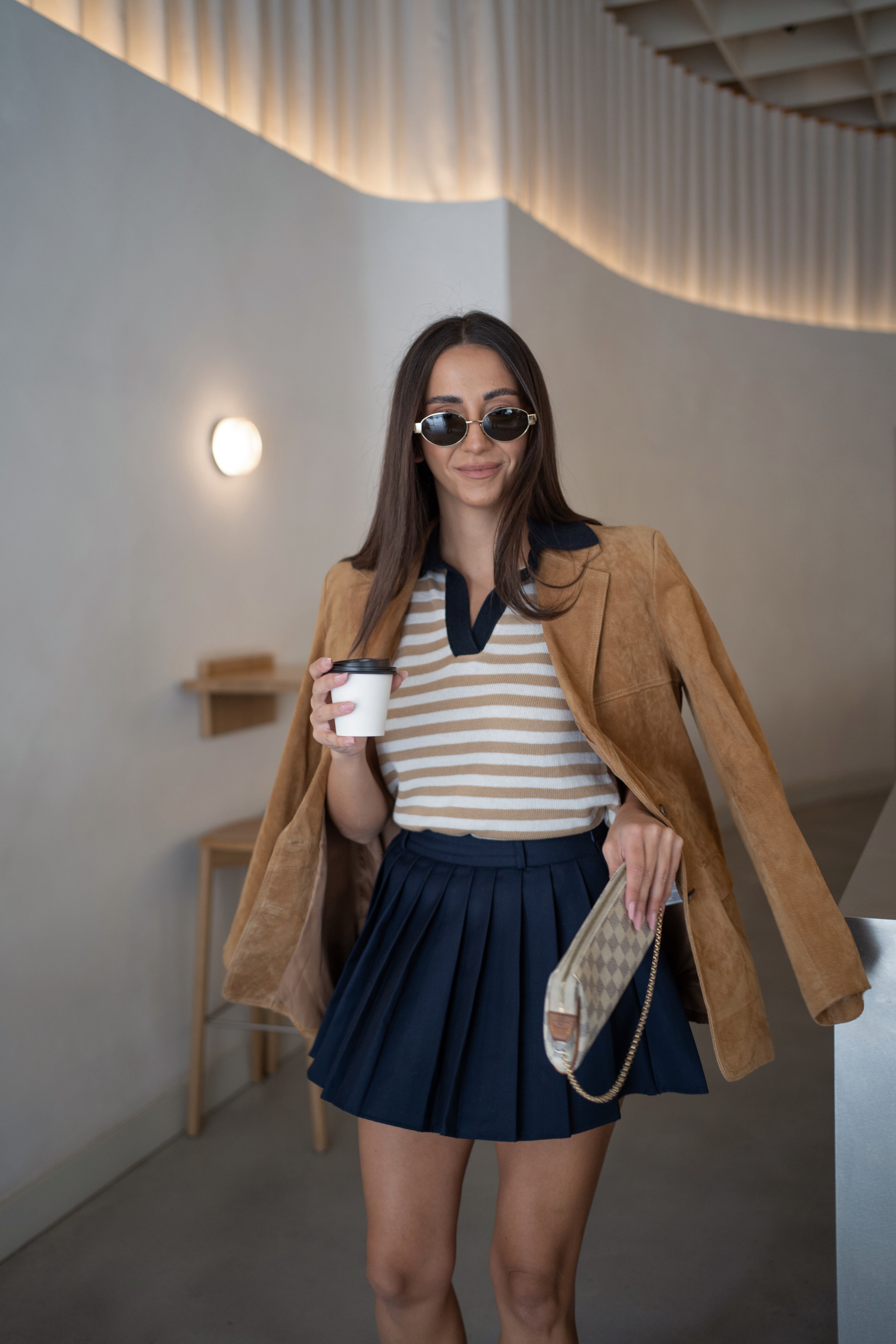 Set cu Vesta si Fusta Plisata, Bleumarin, Virgo