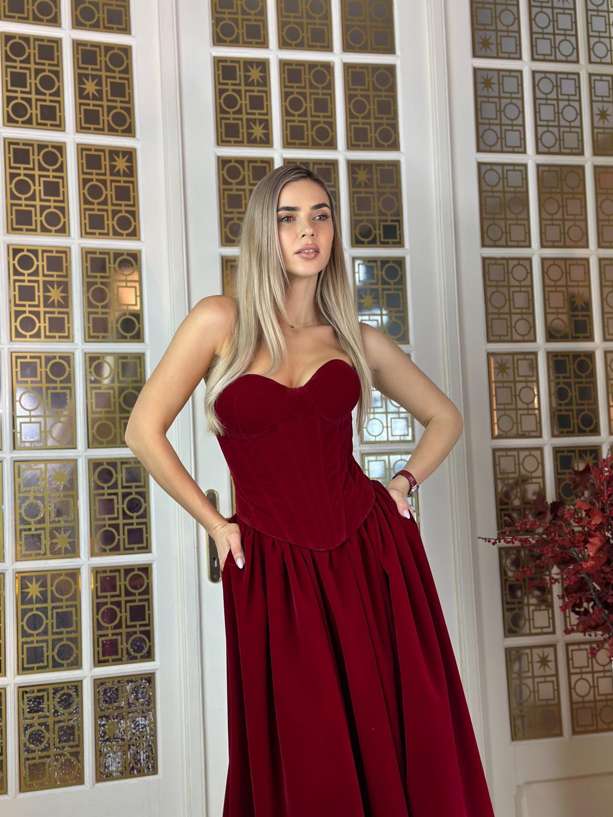 Corset cupe, catifea burgundy,  Dalia