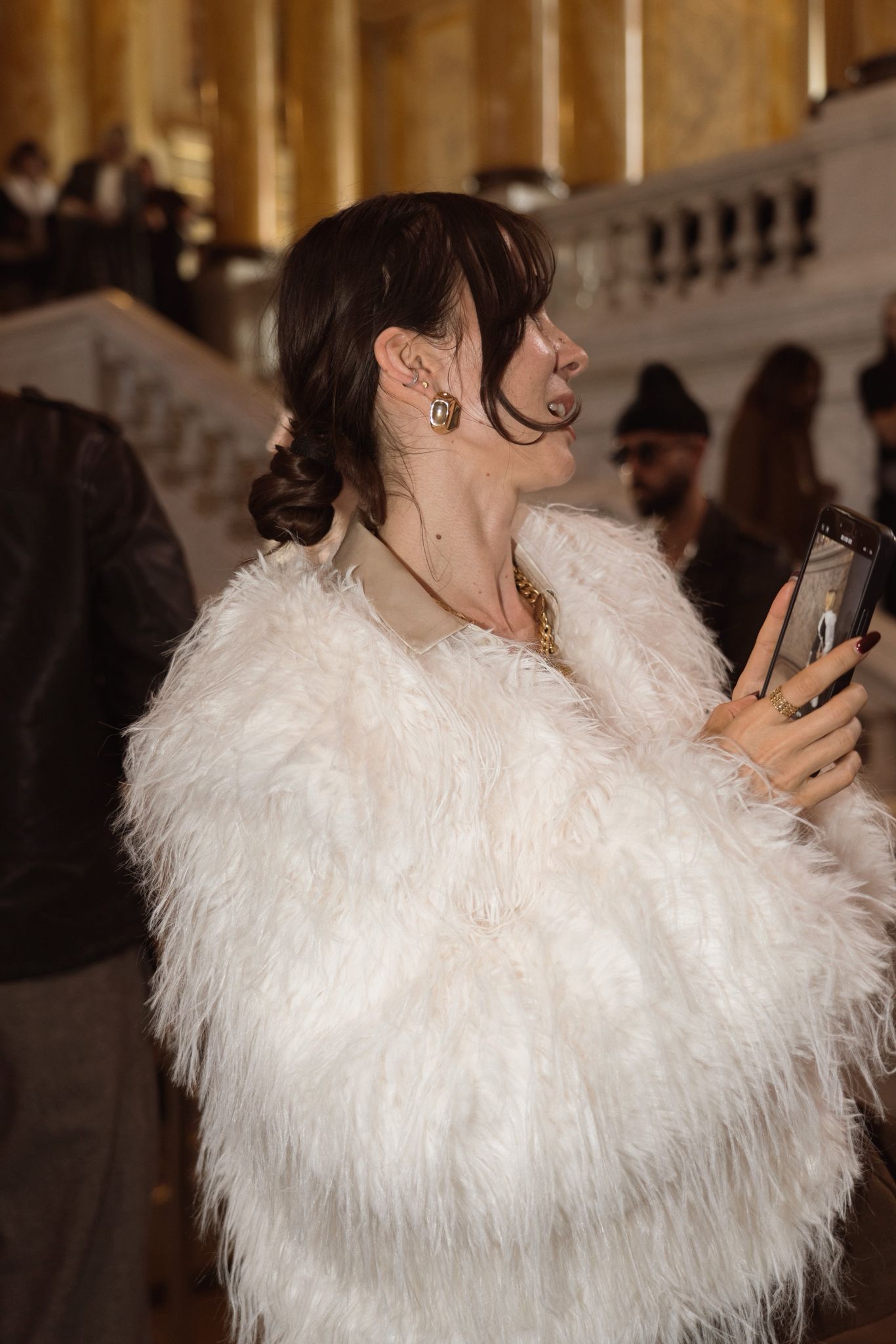 Faux Fur Coat with Wide Collar, Ivory - Aurore