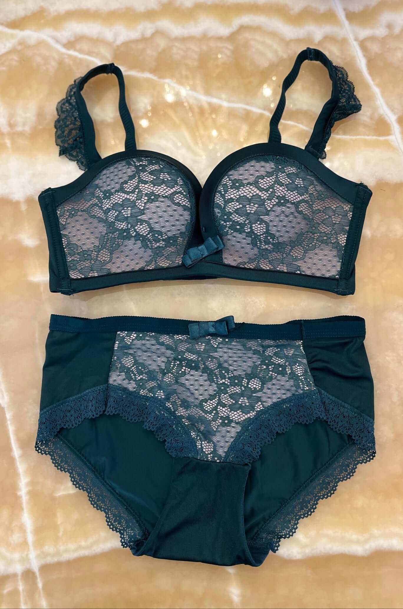 Set Lenjerie Intima cu Dantela, Verde, Eternal Grace