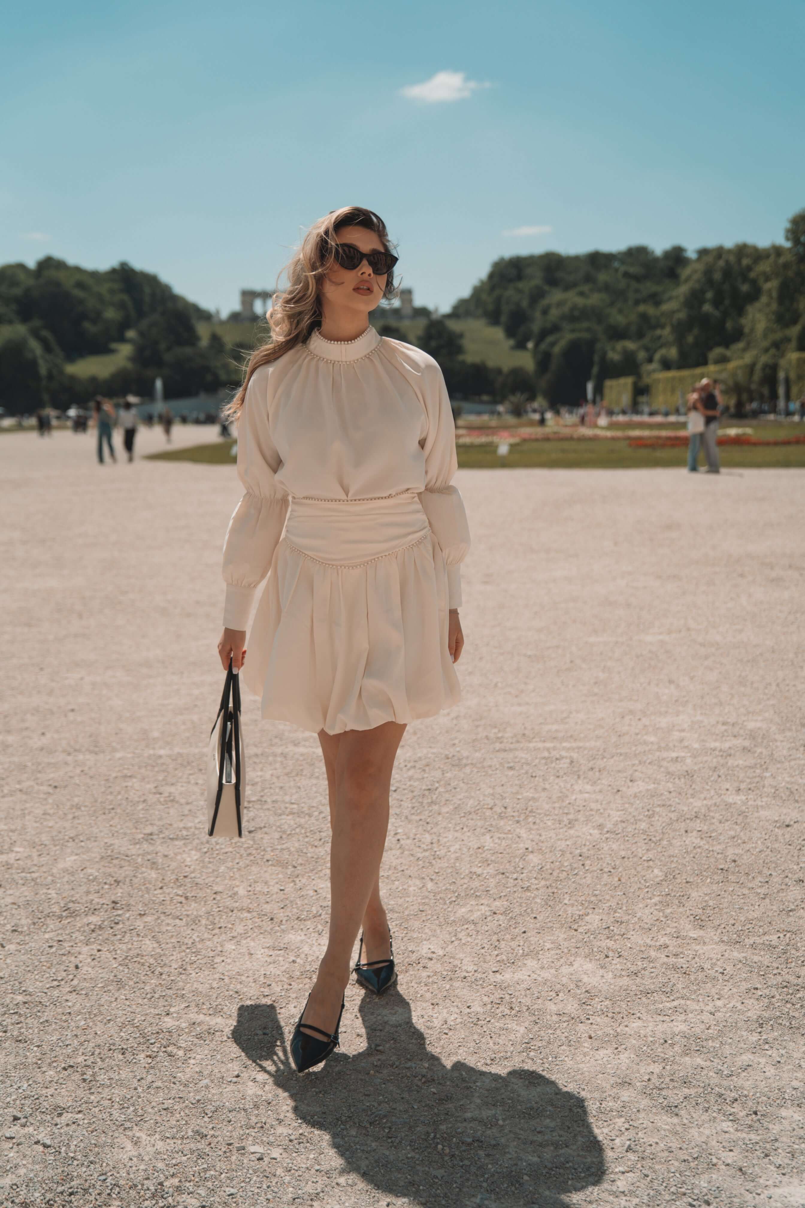 Set din Satin cu Bluza si Fusta, Crem, Aquarius