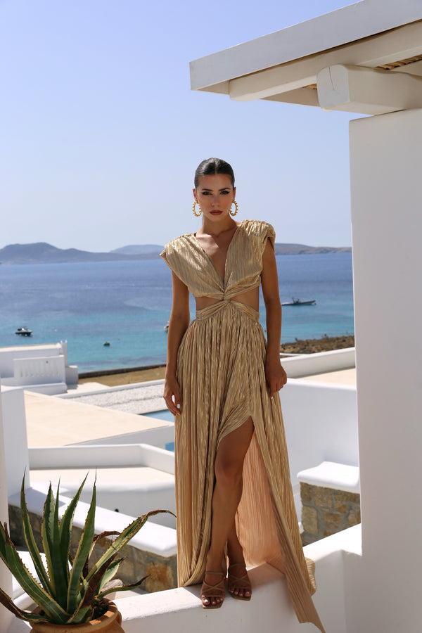 AMUN RA knotted maxi dress (in gold)