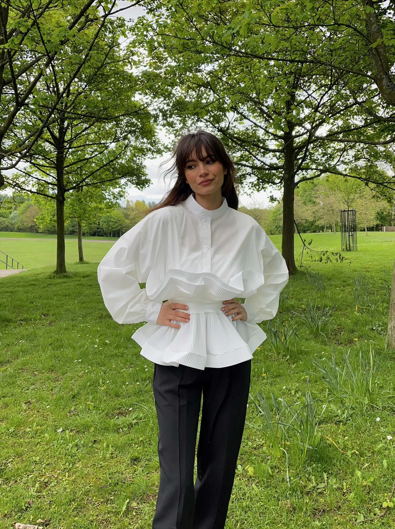 Shirt with Oversized Ruffles, Jolie, White