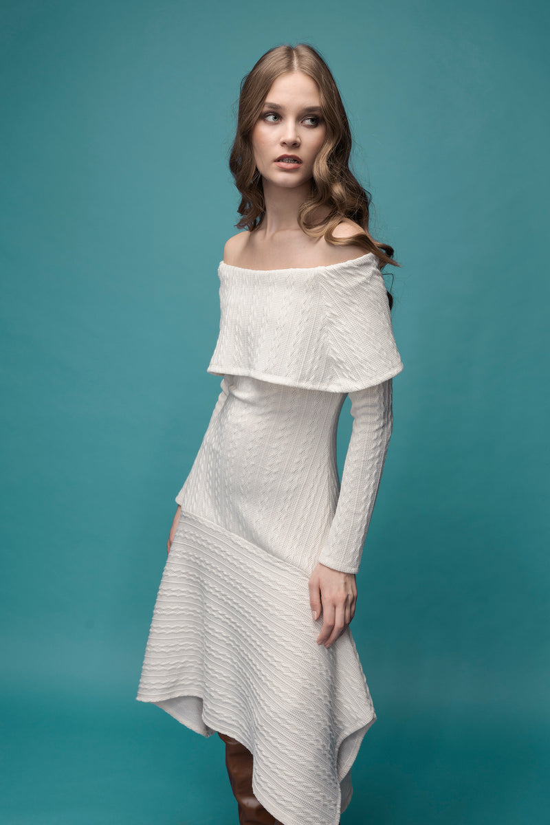 Rune Knit Bare Shouldered Dress (white)