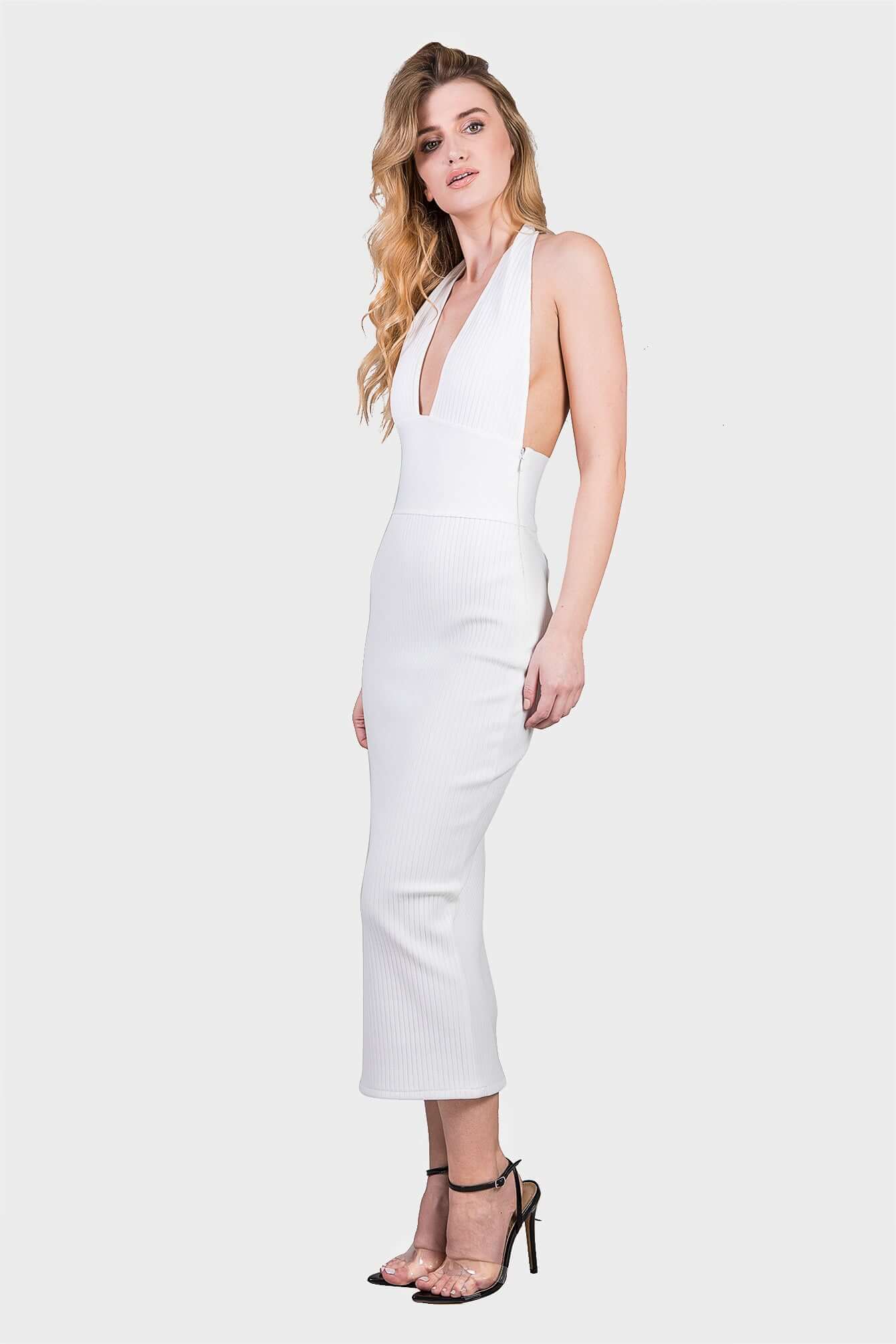 V-Neck Midi Dress, High Hopes, White