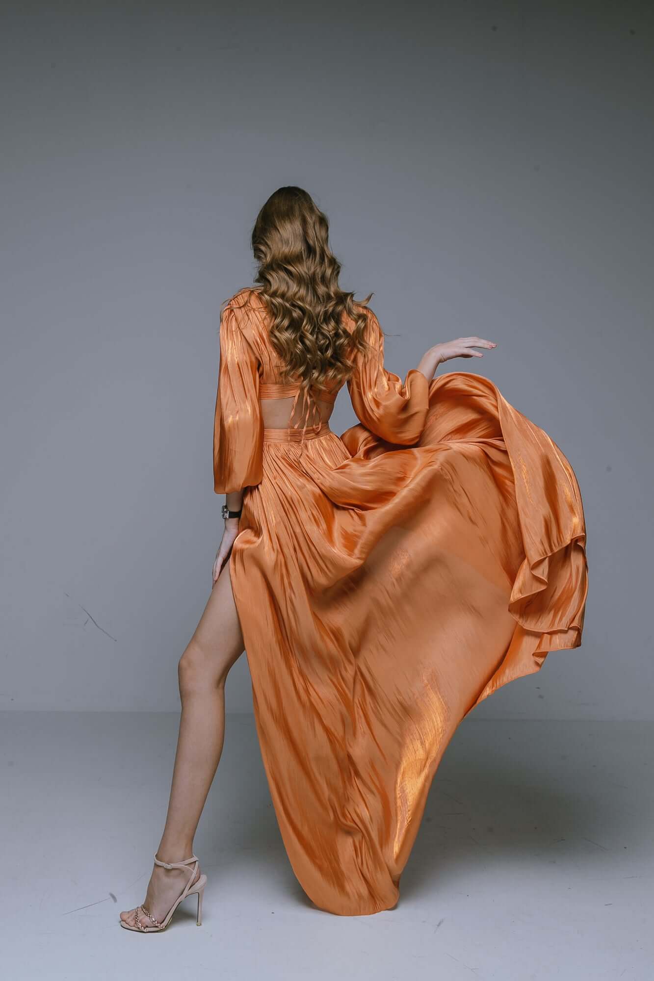 Rochie Maxi cu Decupaj, Terracotta, Asmee