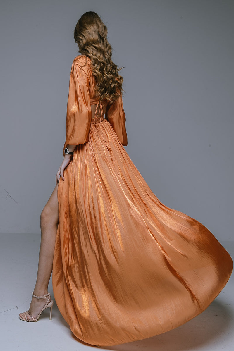 ASMEE knotted maxi dress (in terracotta)