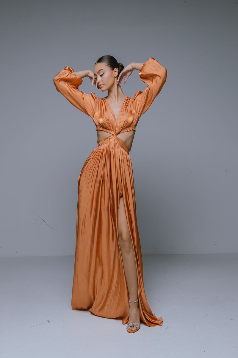 ASMEE knotted maxi dress (in terracotta)
