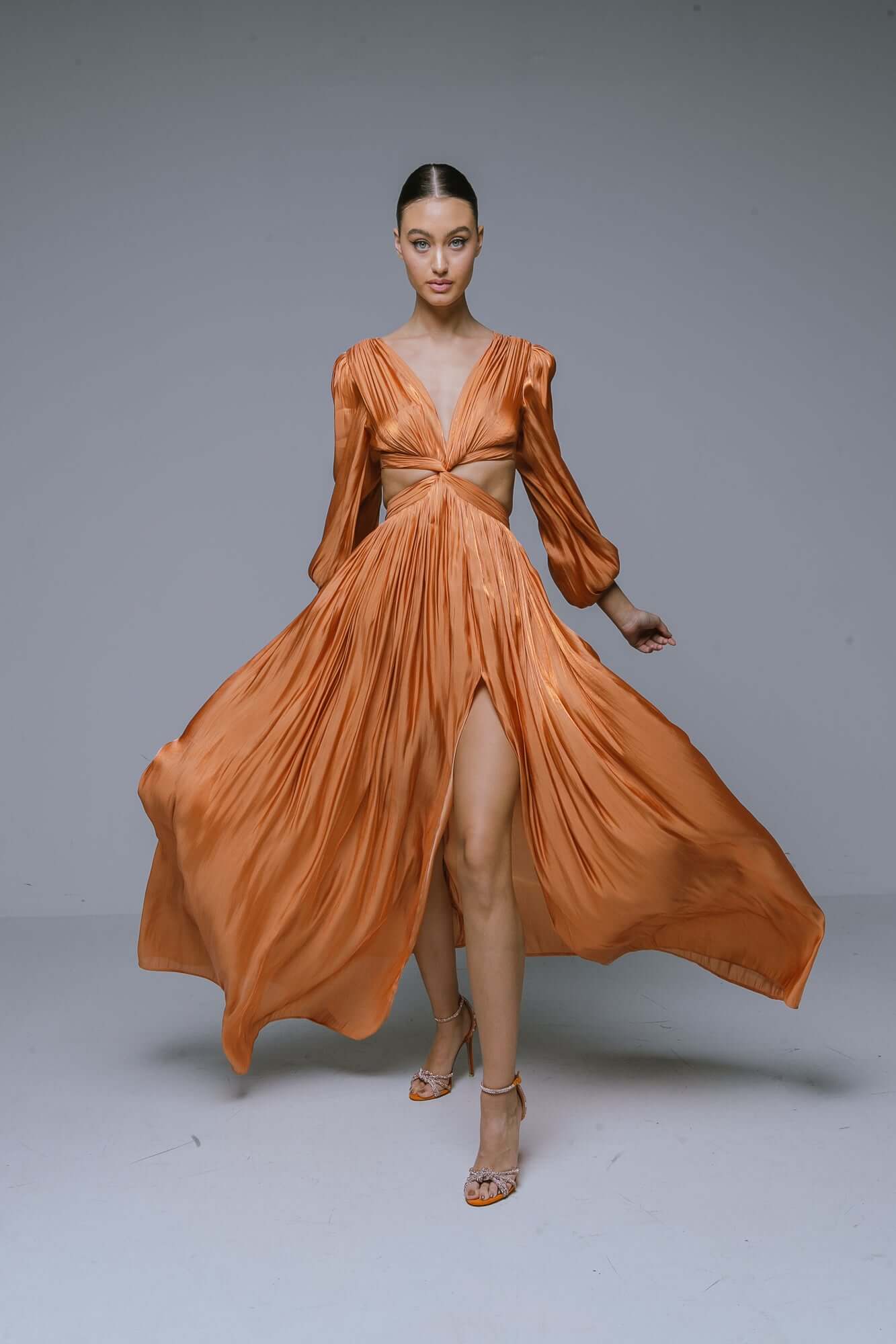 Rochie Maxi cu Decupaj, Terracotta, Asmee