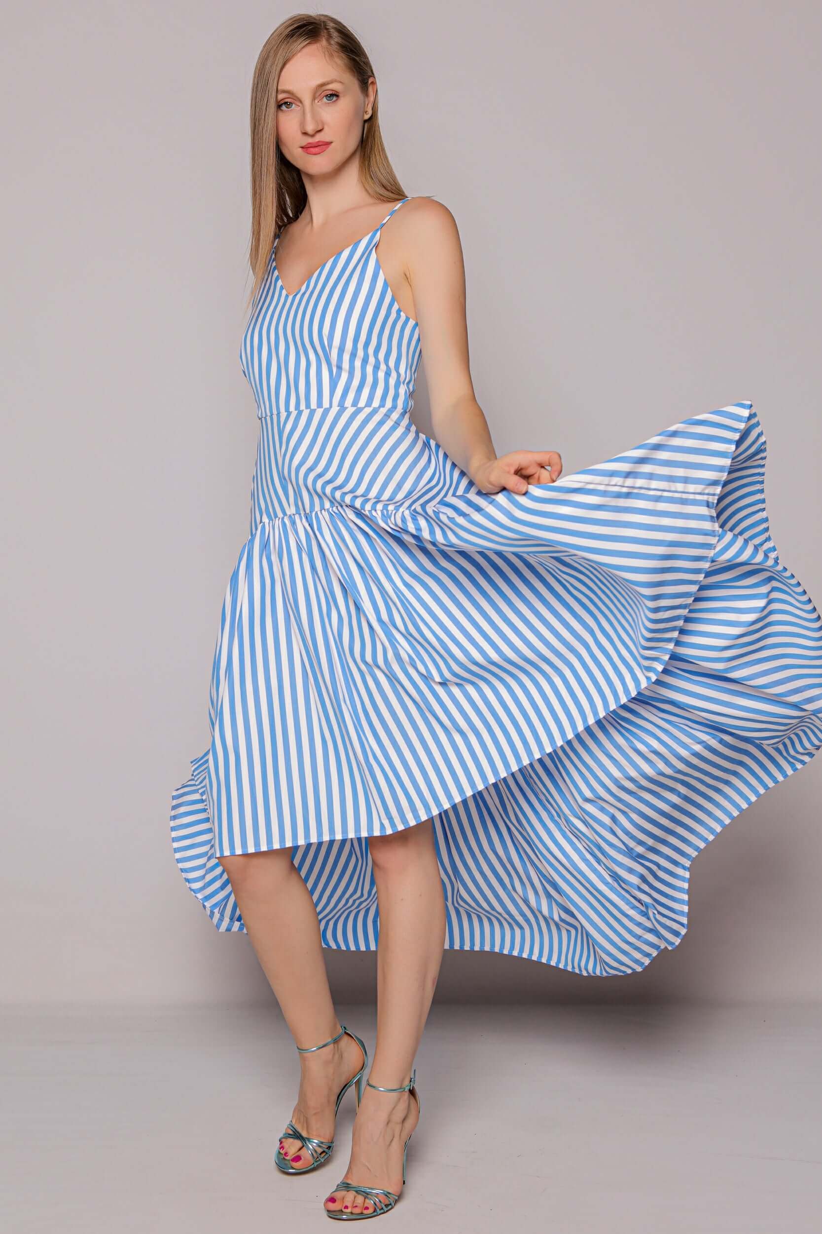 rochie in dungi alb albastru