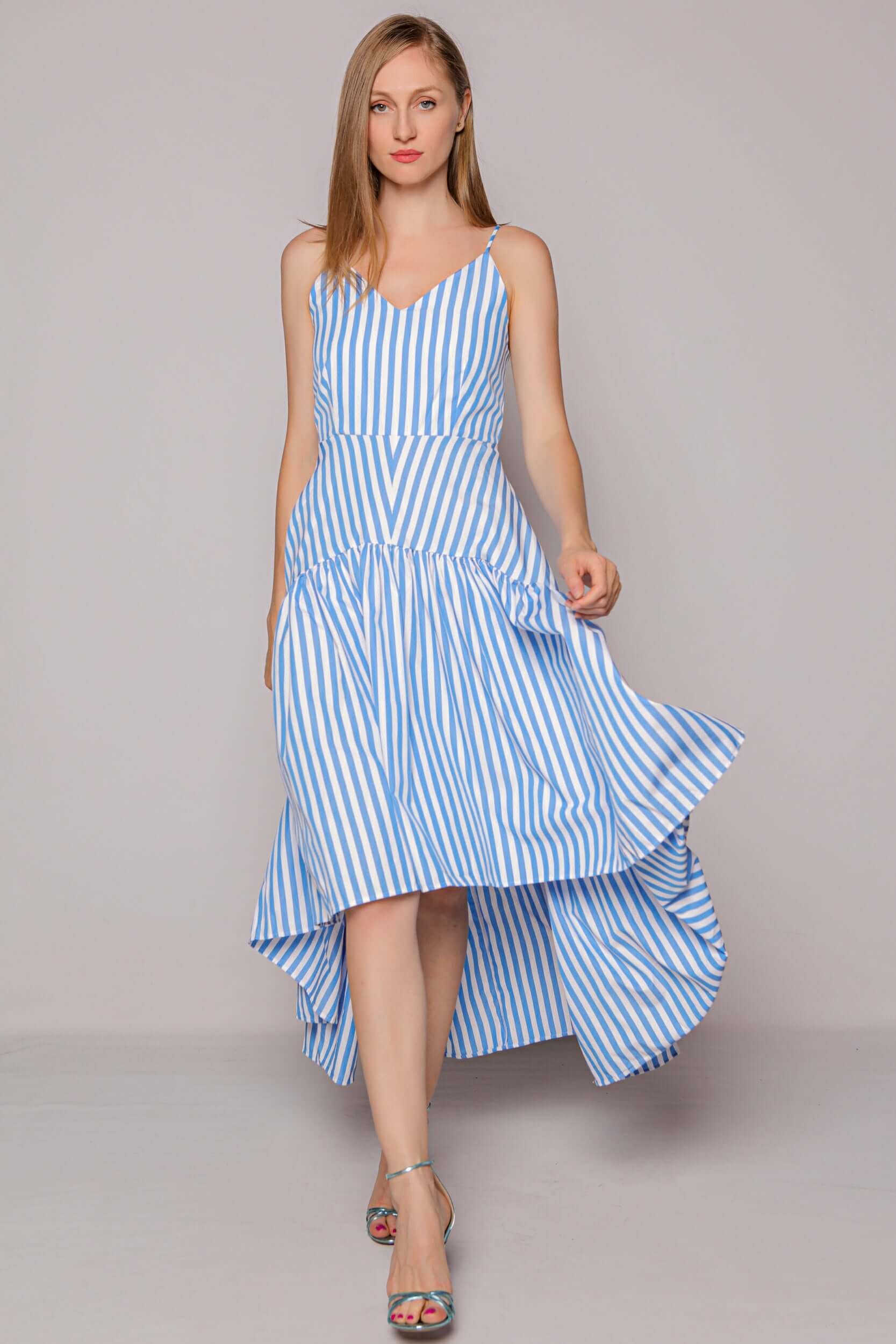 rochie in dungi alb albastru