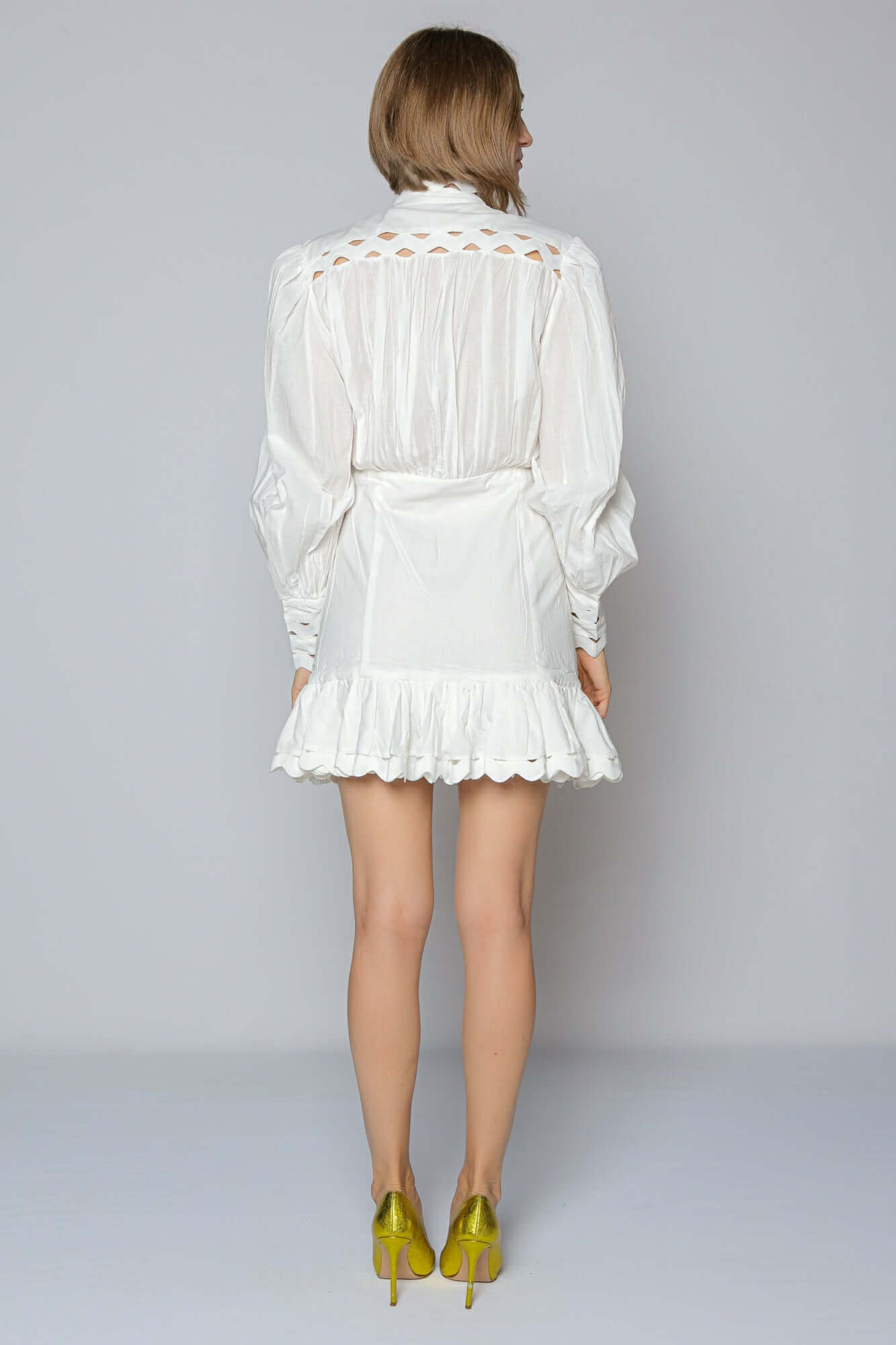 Rochie Mini Tip Camasa, Alba, Zigzag