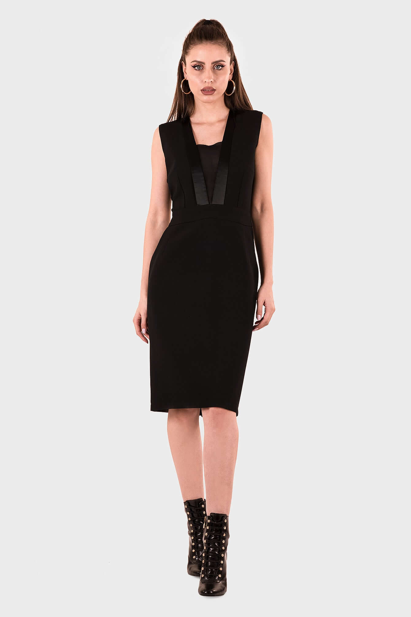 Midi Dress with Pockets, Celosia, Black