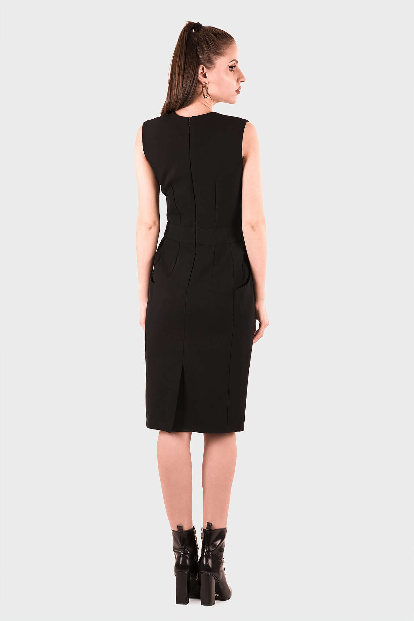 Midi Dress with Pockets, Celosia, Black