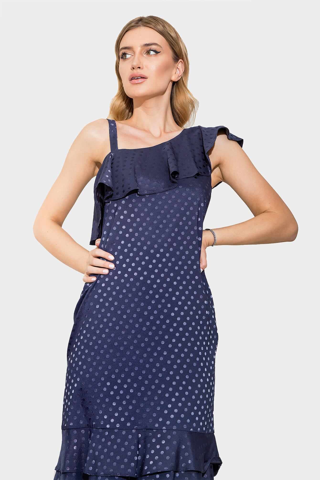 Rochie Pin-up cu Volane si Buline, Bleumarin