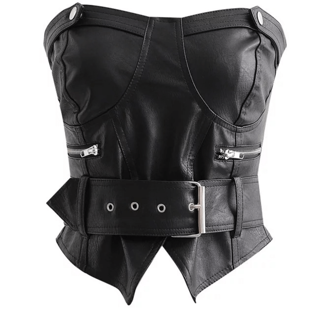 corset negru piele ecologica cu curea si catarame