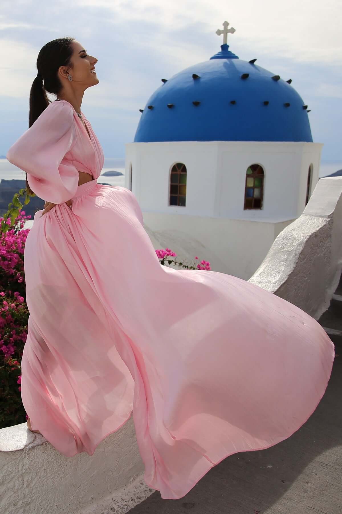 Rochie Maxi cu Decupaj, Roz Pudra, Asmee