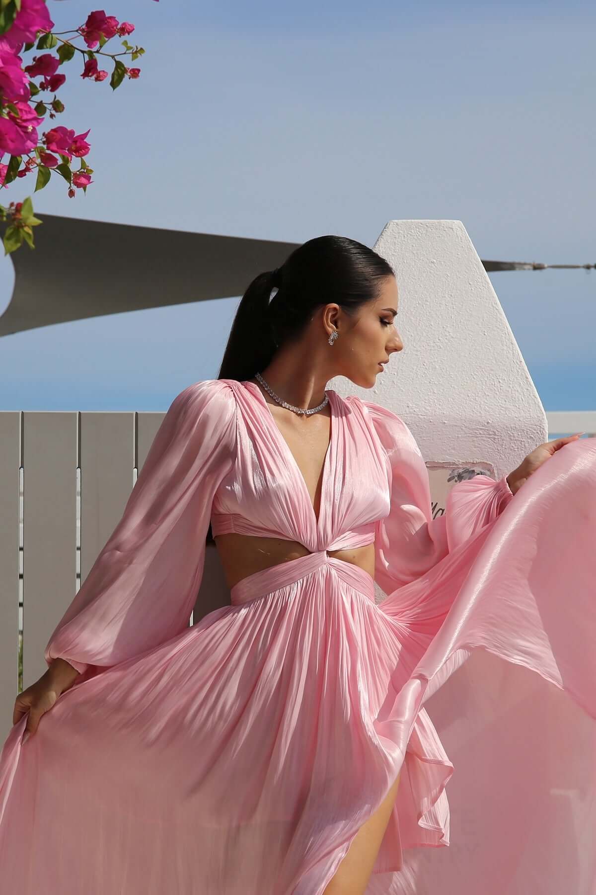 Rochie Maxi cu Decupaj, Roz Pudra, Asmee